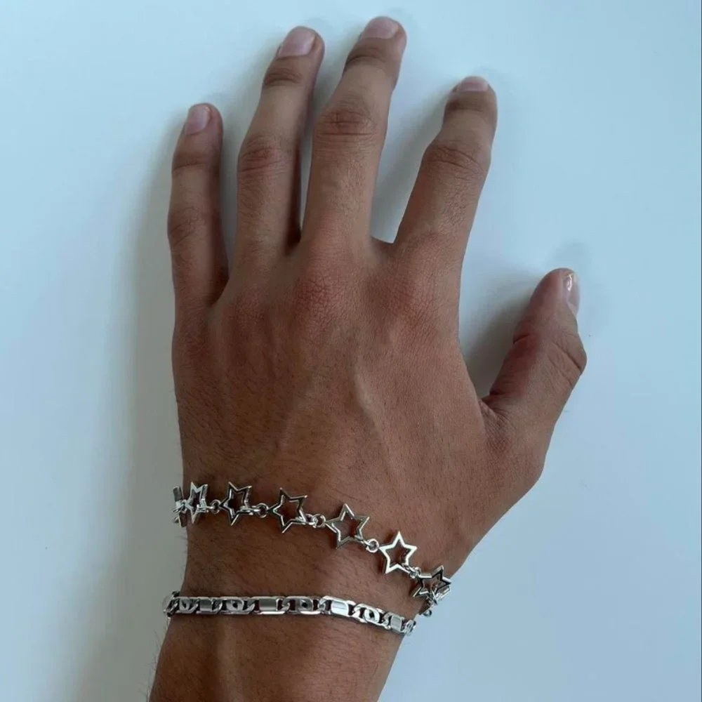 Y2K 2000s style star-stacked cute goth grunge silver bracelet